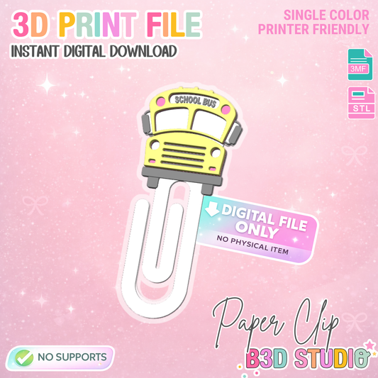 School Bus Paper Clip 3D Print File (STL & 3MF Digital Download)