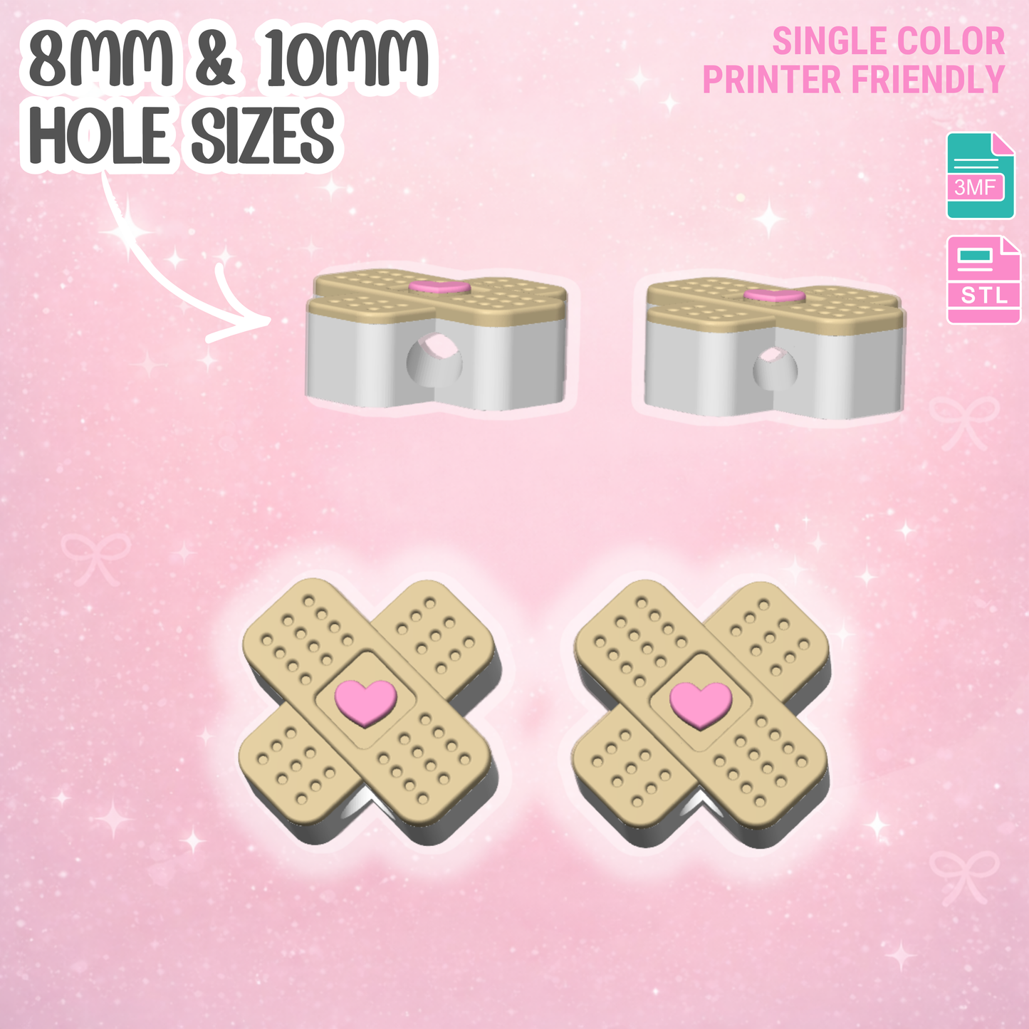 Heart Bandage Straw Topper 3D Print File (STL & 3MF Digital Download) 8mm + 10mm Sizes