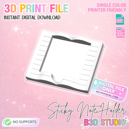 Open Book Sticky Note Holder: 3D Print File (STL/3MF Digital Download)