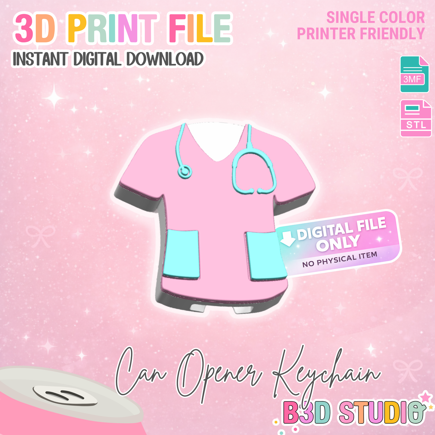 Scrub Top Can Opener Keychain 3D Print File (STL + 3MF Digital Download)