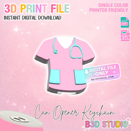Scrub Top Can Opener Keychain 3D Print File (STL + 3MF Digital Download)