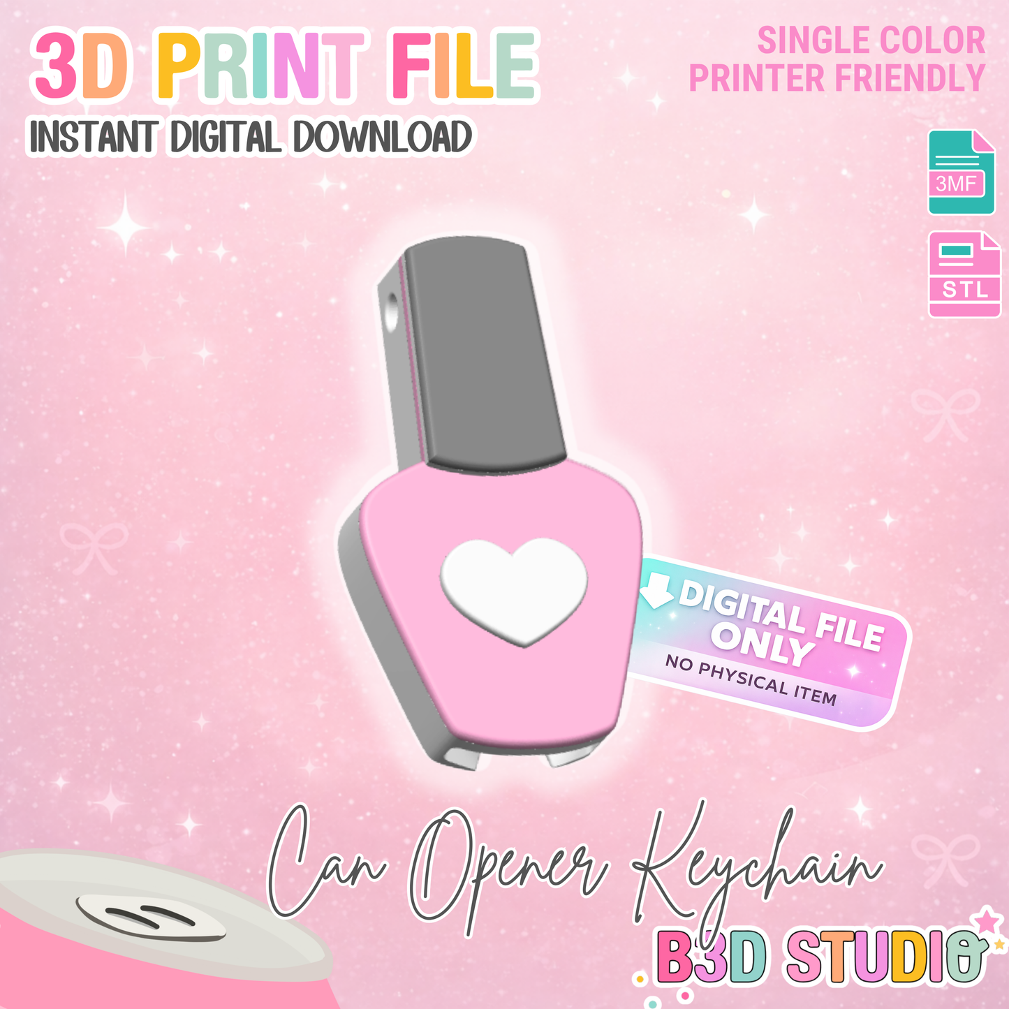 Nail Polish Can Opener Keychain 3D Print File (STL + 3MF Digital Download)