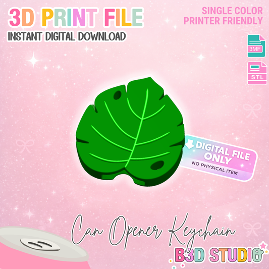 Monstera Leaf Can Opener Keychain 3D Print File (STL + 3MF Digital Download)
