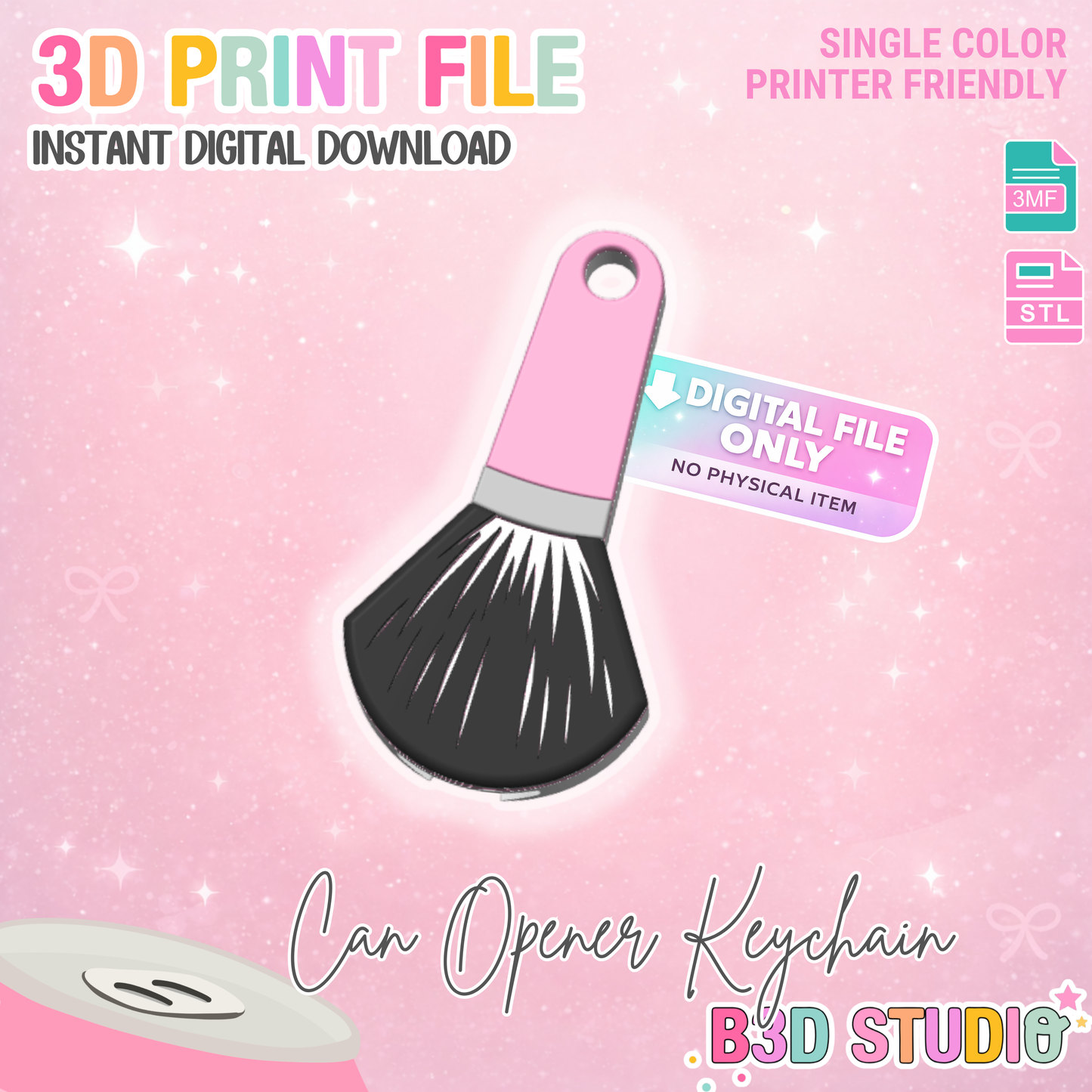 Makeup Brush Can Opener Keychain 3D Print File (STL + 3MF Digital Download)
