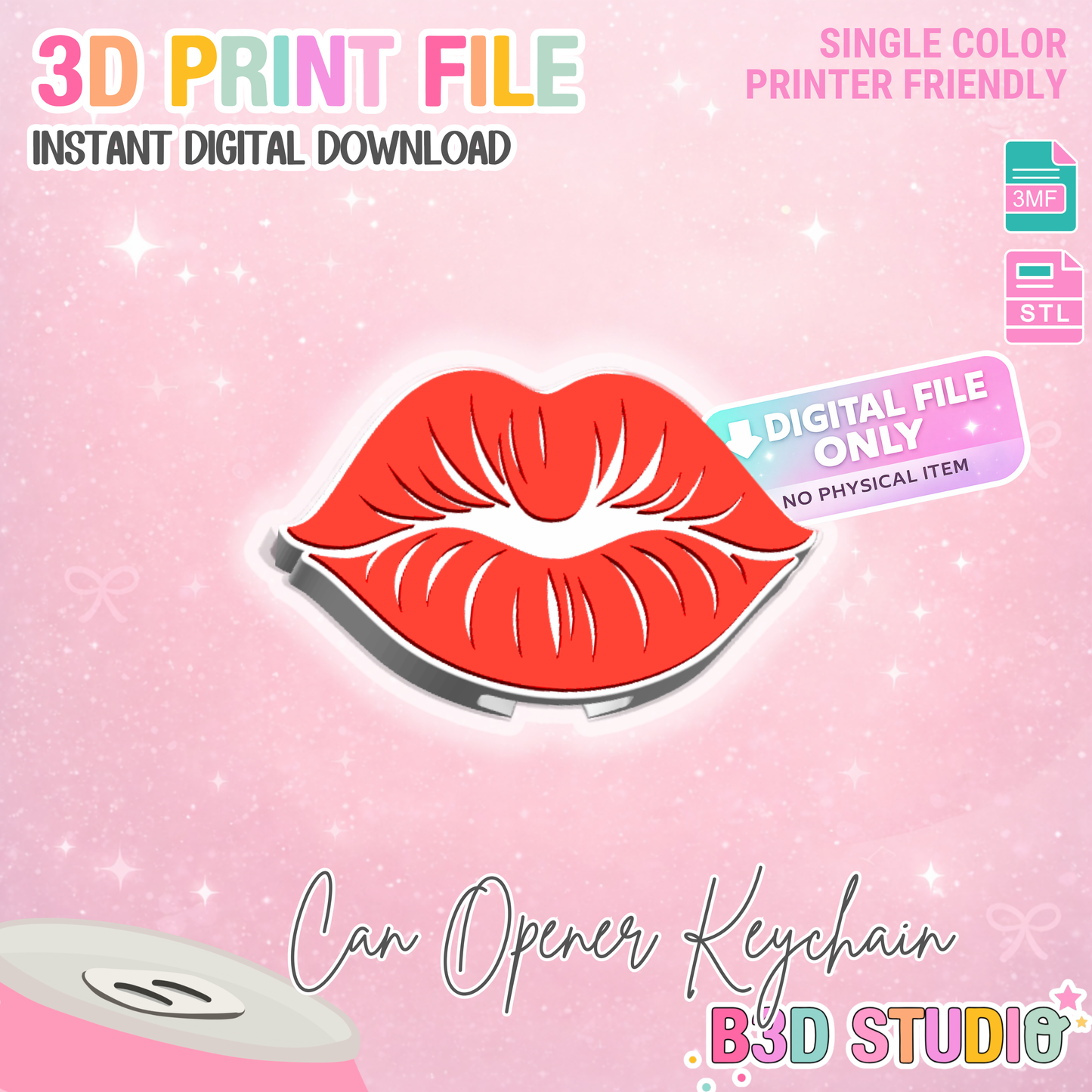 Lips Can Opener Keychain 3D Print File (STL + 3MF Digital Download)