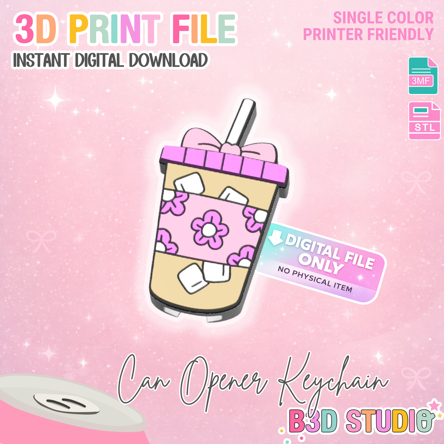 Iced Coffee Can Opener Keychain 3D Print File (STL + 3MF Digital Download)
