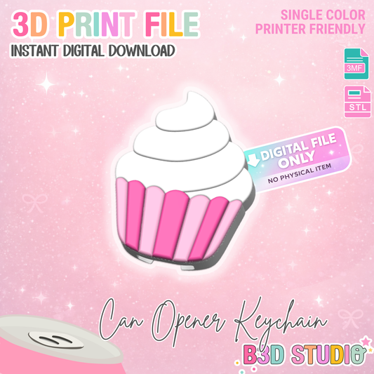 Cupcake Can Opener Keychain 3D Print File (STL + 3MF Digital Download)