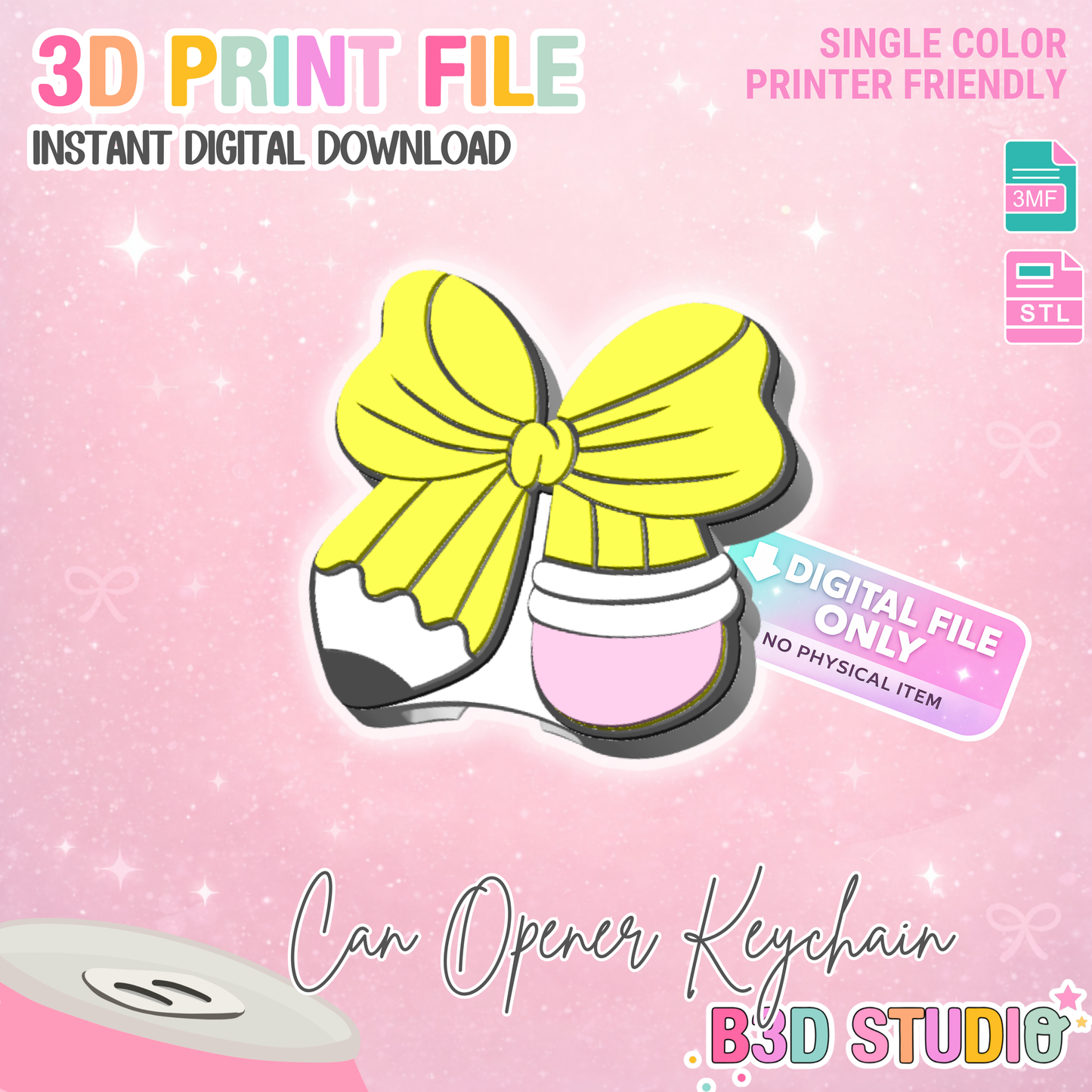 Bow Pencil Can Opener Keychain 3D Print File (STL + 3MF Digital Download)
