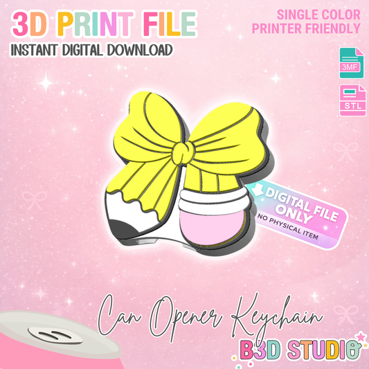 Bow Pencil Can Opener Keychain 3D Print File (STL + 3MF Digital Download)
