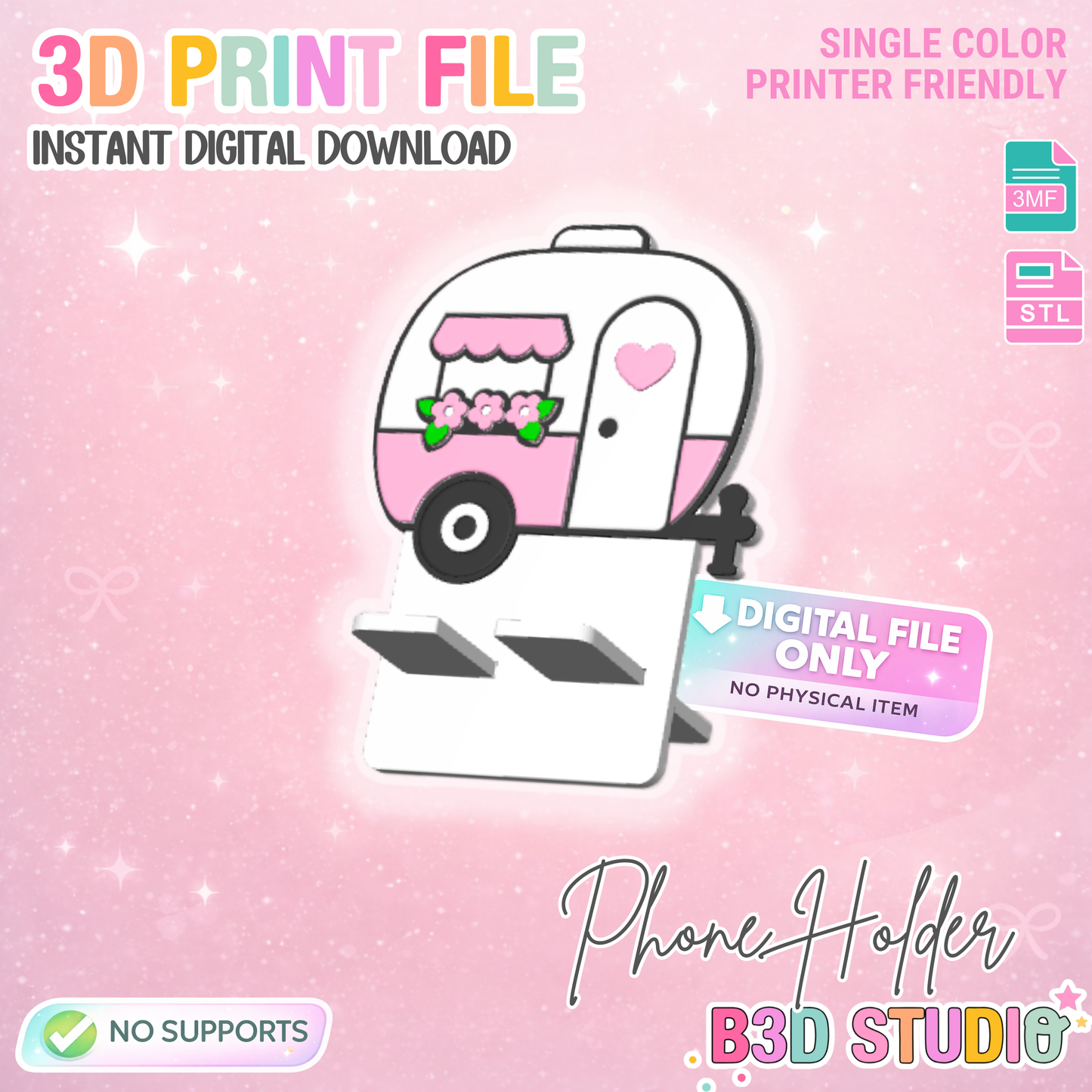 Cute Camper Phone Holder 3D Print File (STL/3MF Digital Download)