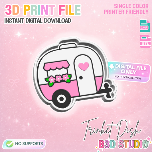 Cute Camper Trinket Dish STL & 3MF File – 3D Print Desk Organizer (Digital Download)