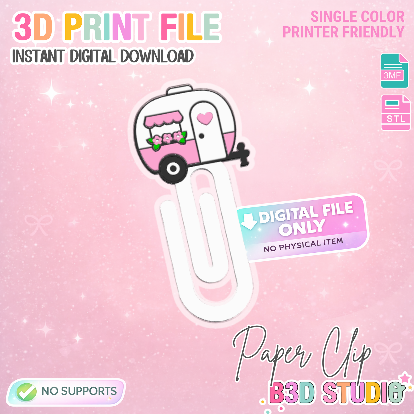 Cute Camper Paper Clip 3D Print File (STL/3MF Digital Download)