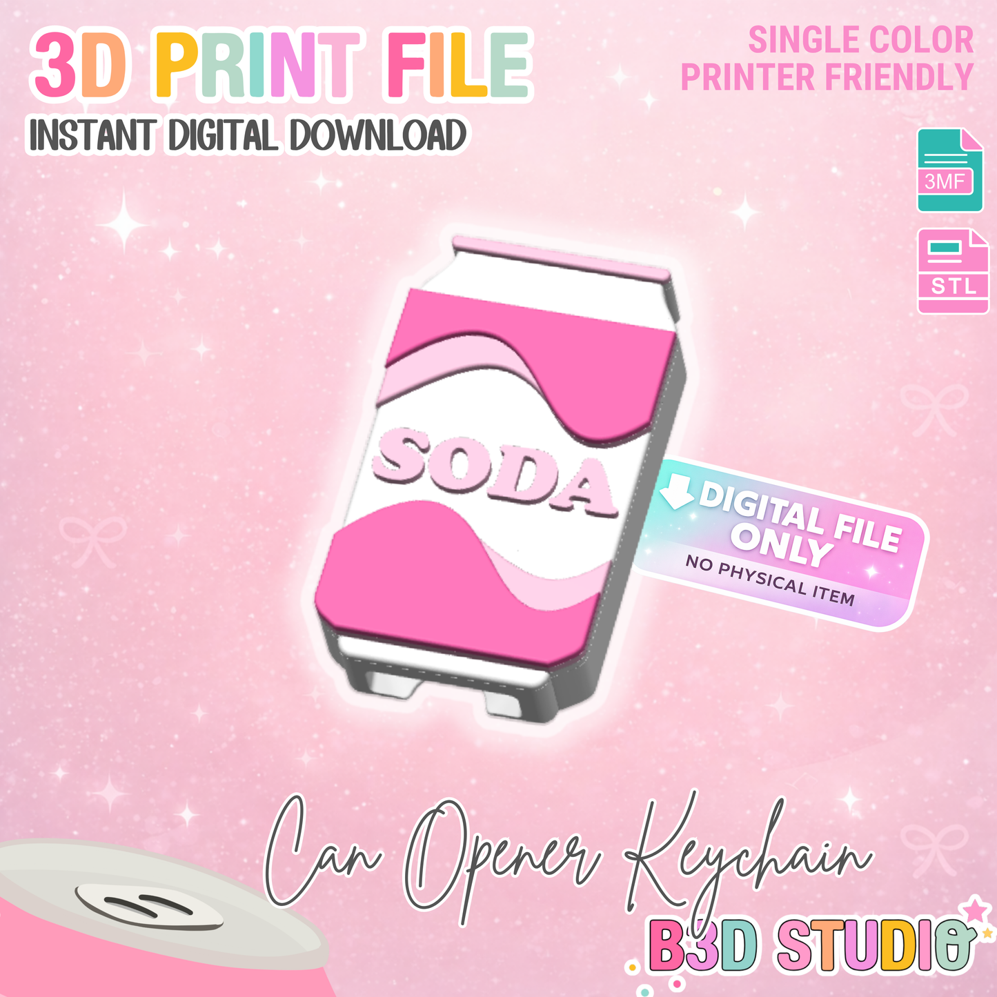 Soda Can Opener Keychain V2 3D Print File (STL + 3MF Digital Download)