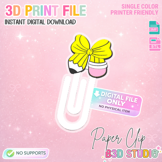 Bow Pencil Paper Clip 3D Print File (STL & 3MF Digital Download)