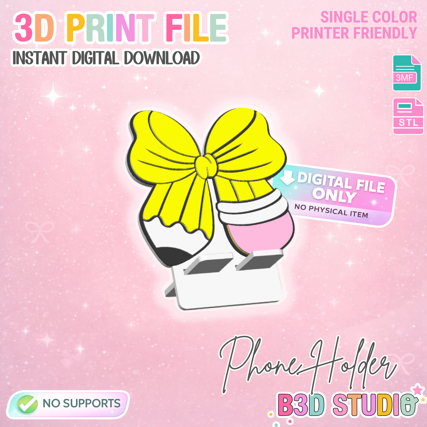 Bow Pencil Phone Holder 3D Print File (STL/3MF Digital Download)