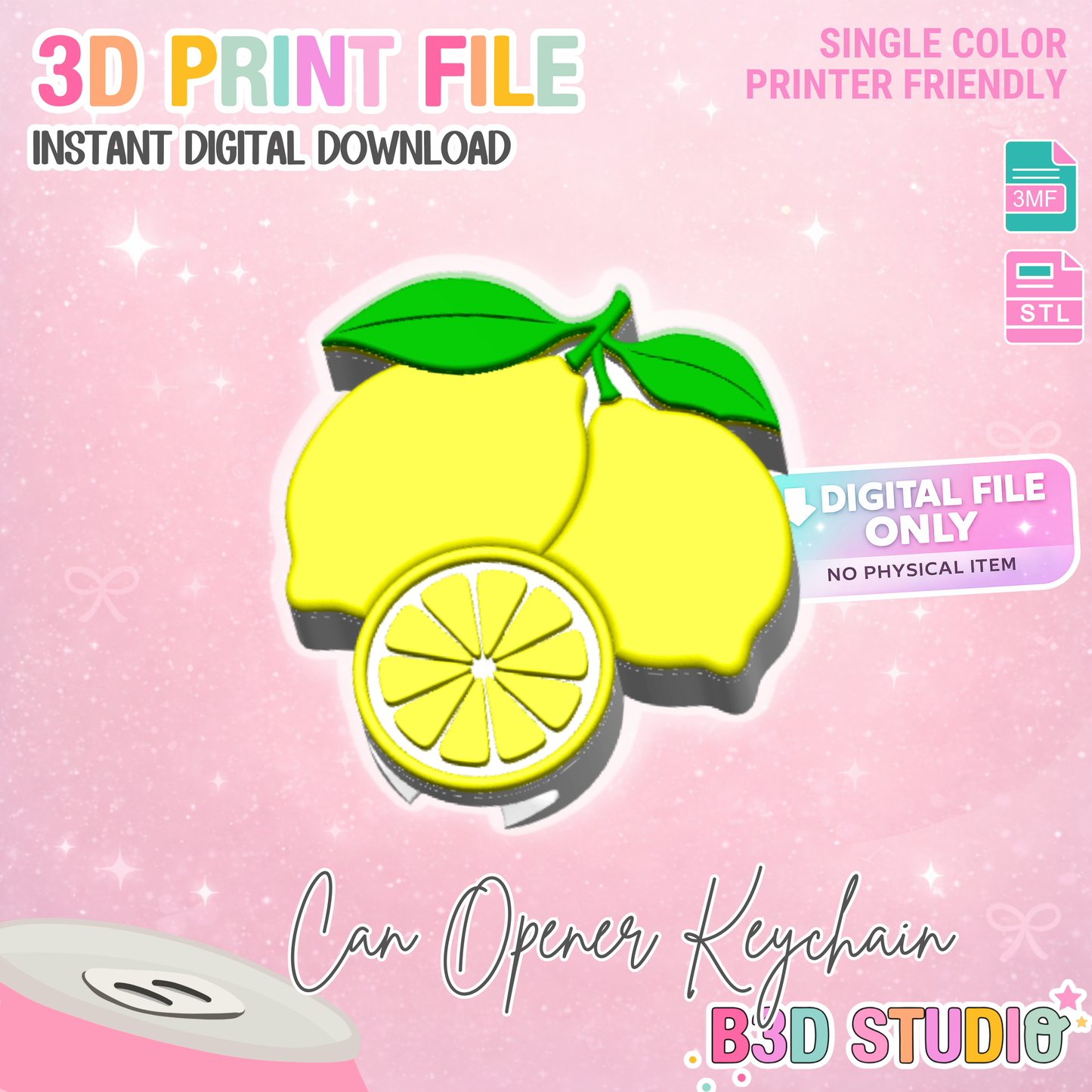 Lemons Can Opener Keychain 3D Print File (STL + 3MF Digital Download)