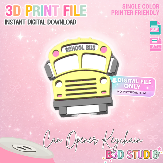 School Bus Can Opener Keychain 3D Print File (STL + 3MF Digital Download)