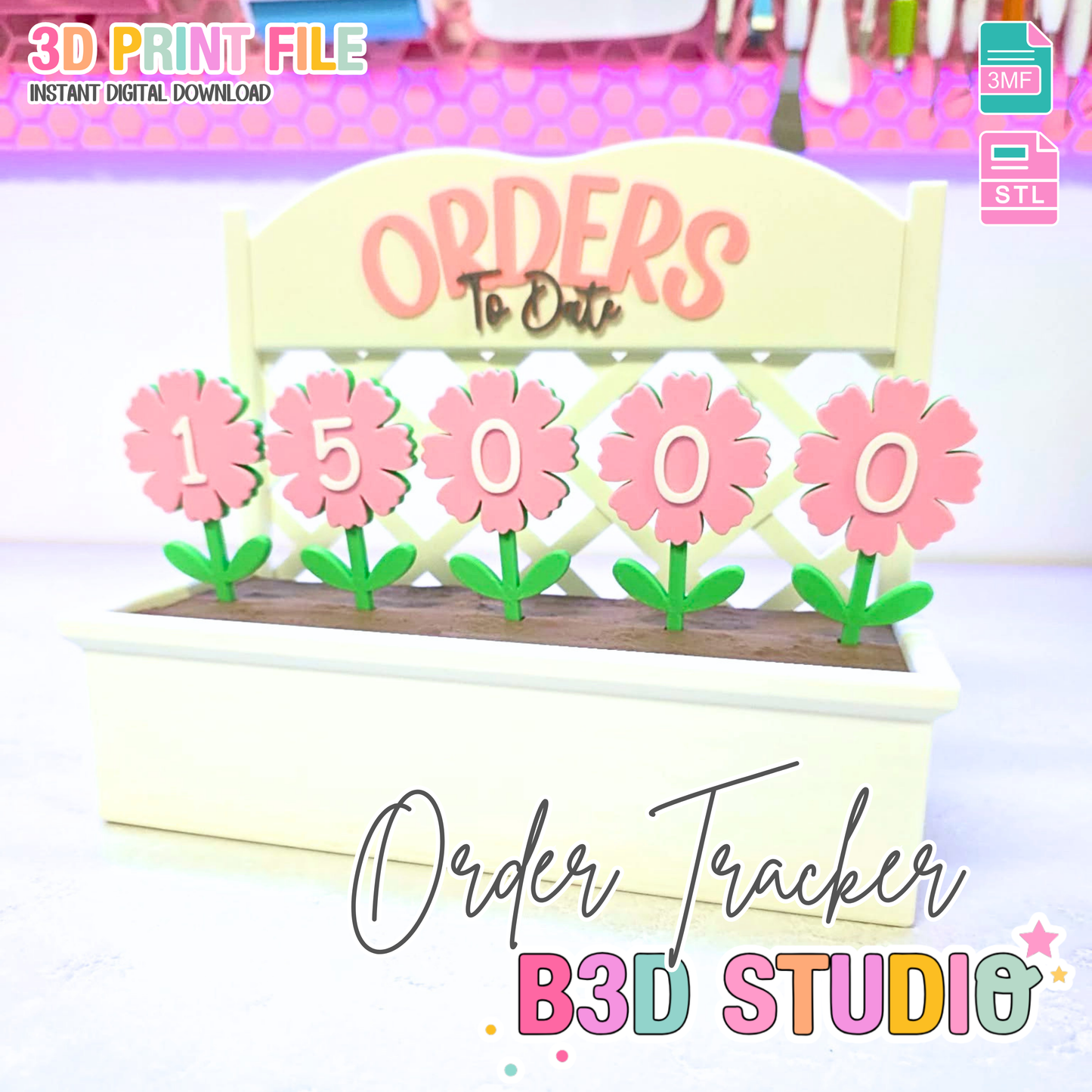 Floral Sales Order Tracker Stand – English & Spanish – 3D Print File STL 3MF Digital Download