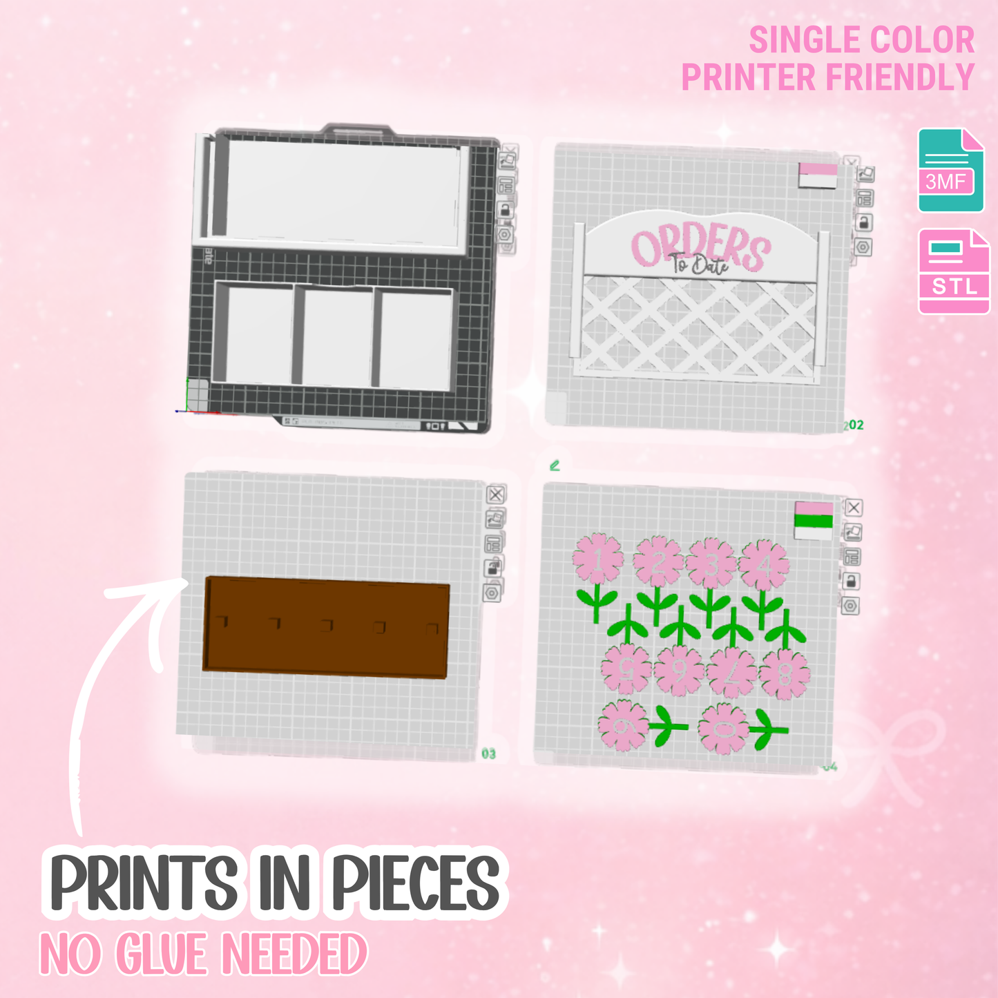 Floral Sales Order Tracker Stand – English & Spanish – 3D Print File STL 3MF Digital Download
