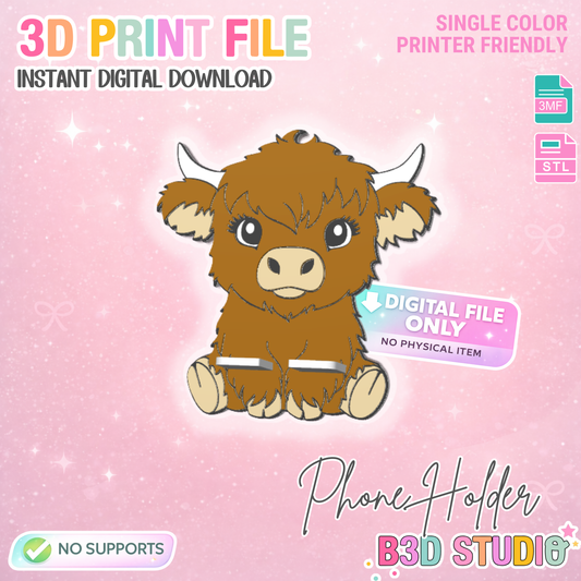 Highland Cow Phone Holder 3D Print File (STL/3MF Digital Download)