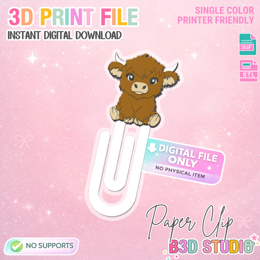 Highland Cow Paper Clip 3D Print File (STL & 3MF Digital Download)