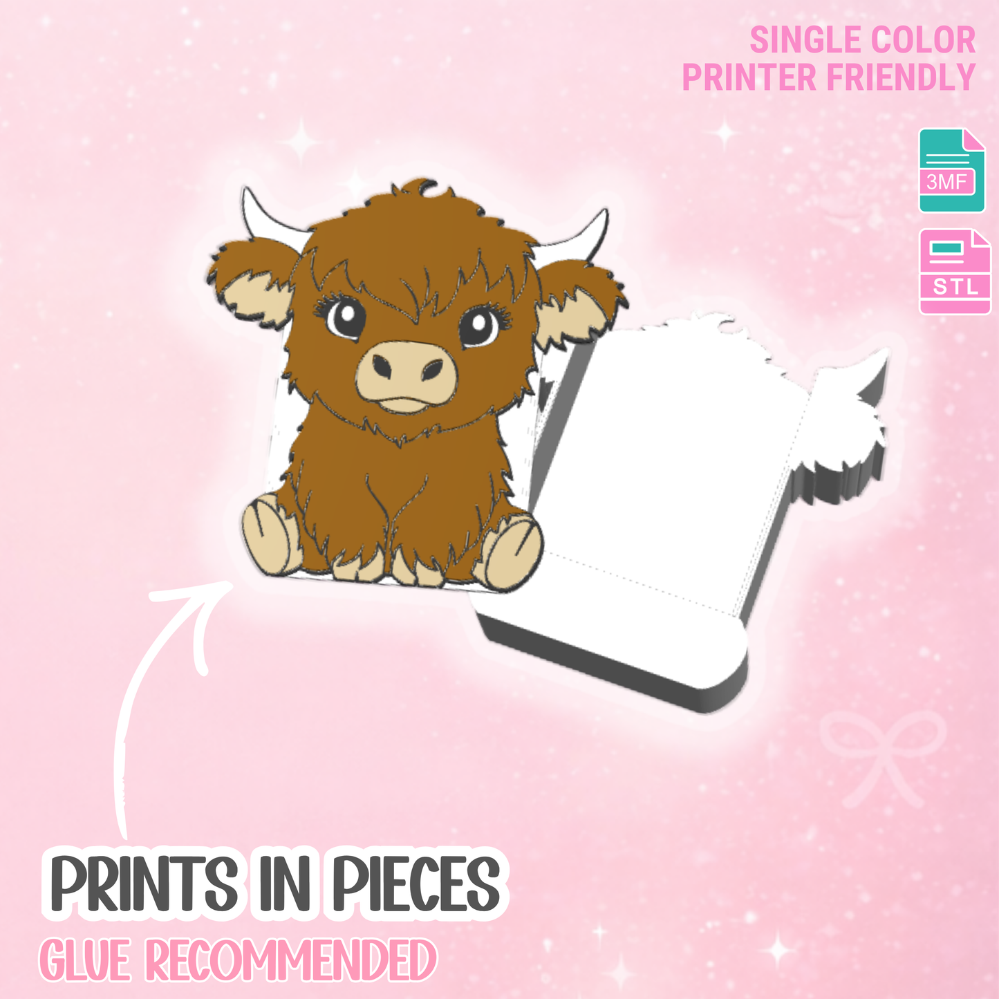 Highland Cow Pen Holder 3D Printable: Desk Decor (STL + 3MF File Digital Download)