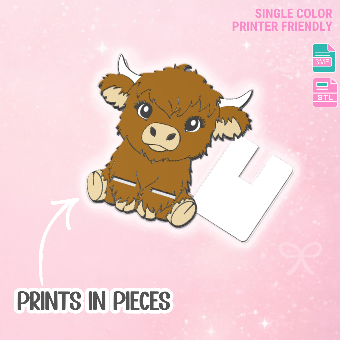 Highland Cow Phone Holder 3D Print File (STL/3MF Digital Download)