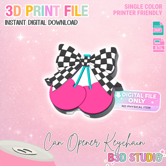 Checkered Cherry Can Opener Keychain 3D Print File (STL + 3MF Digital Download)