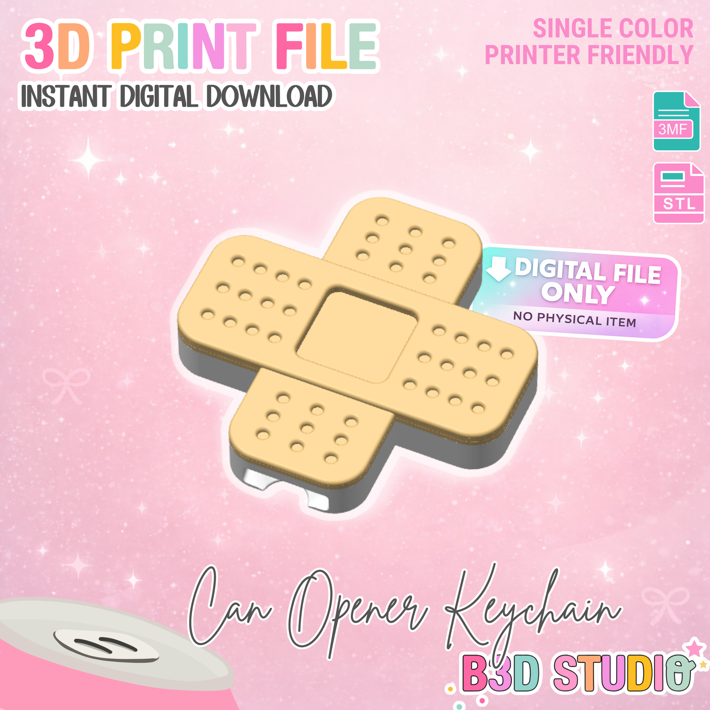 Bandage Can Opener Keychain 3D Print File (STL + 3MF Digital Download)