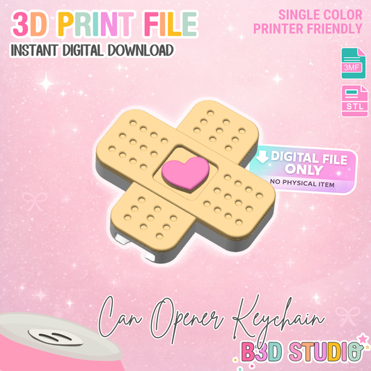 Heart Bandage Can Opener Keychain 3D Print File (STL + 3MF Digital Download)