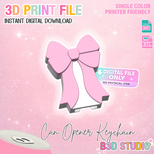 Coquette Bow Can Opener Keychain 3D Print File (STL + 3MF Digital Download)