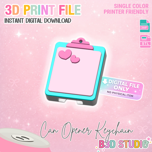 Clipboard Can Opener Keychain 3D Print File (STL + 3MF Digital Download)