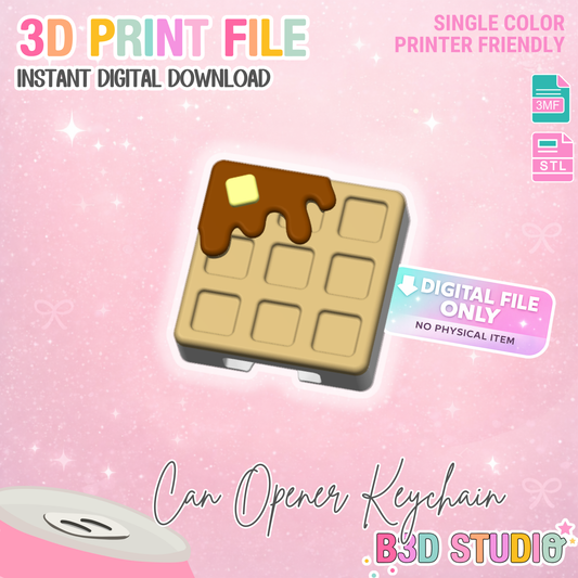 Waffle Can Opener Keychain 3D Print File (STL + 3MF Digital Download)