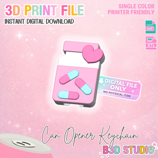 Pill Bottle Can Opener Keychain 3D Print File (STL + 3MF Digital Download)