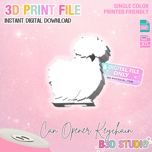 Silkie Chicken Can Opener Keychain 3D Print File (STL + 3MF Digital Download)