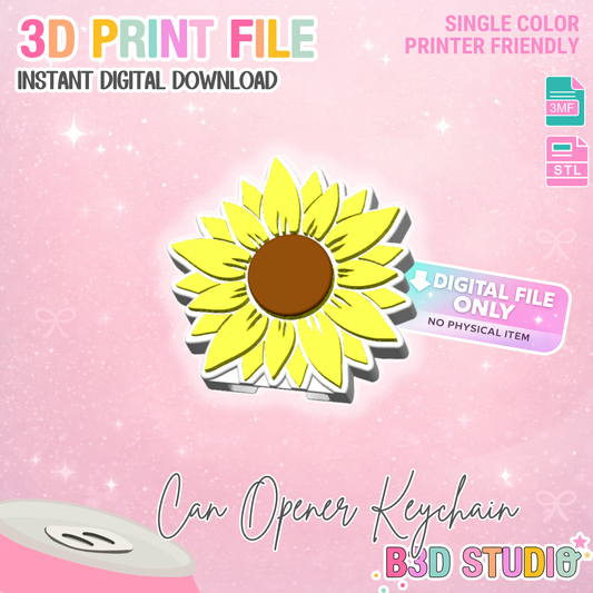 Sunflower Can Opener Keychain 3D Print File (STL + 3MF Digital Download)