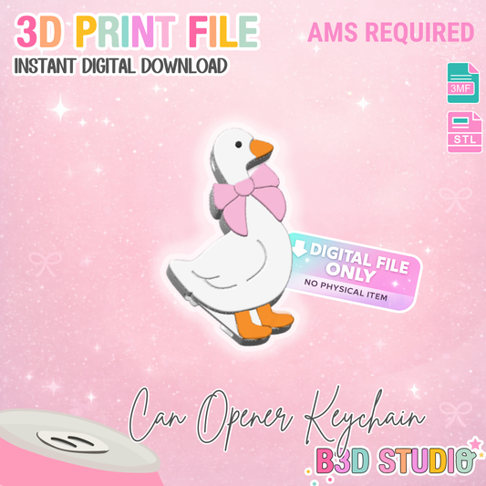 Goose Bow Can Opener Keychain 3D Print File - AMS (STL + 3MF Digital Download)