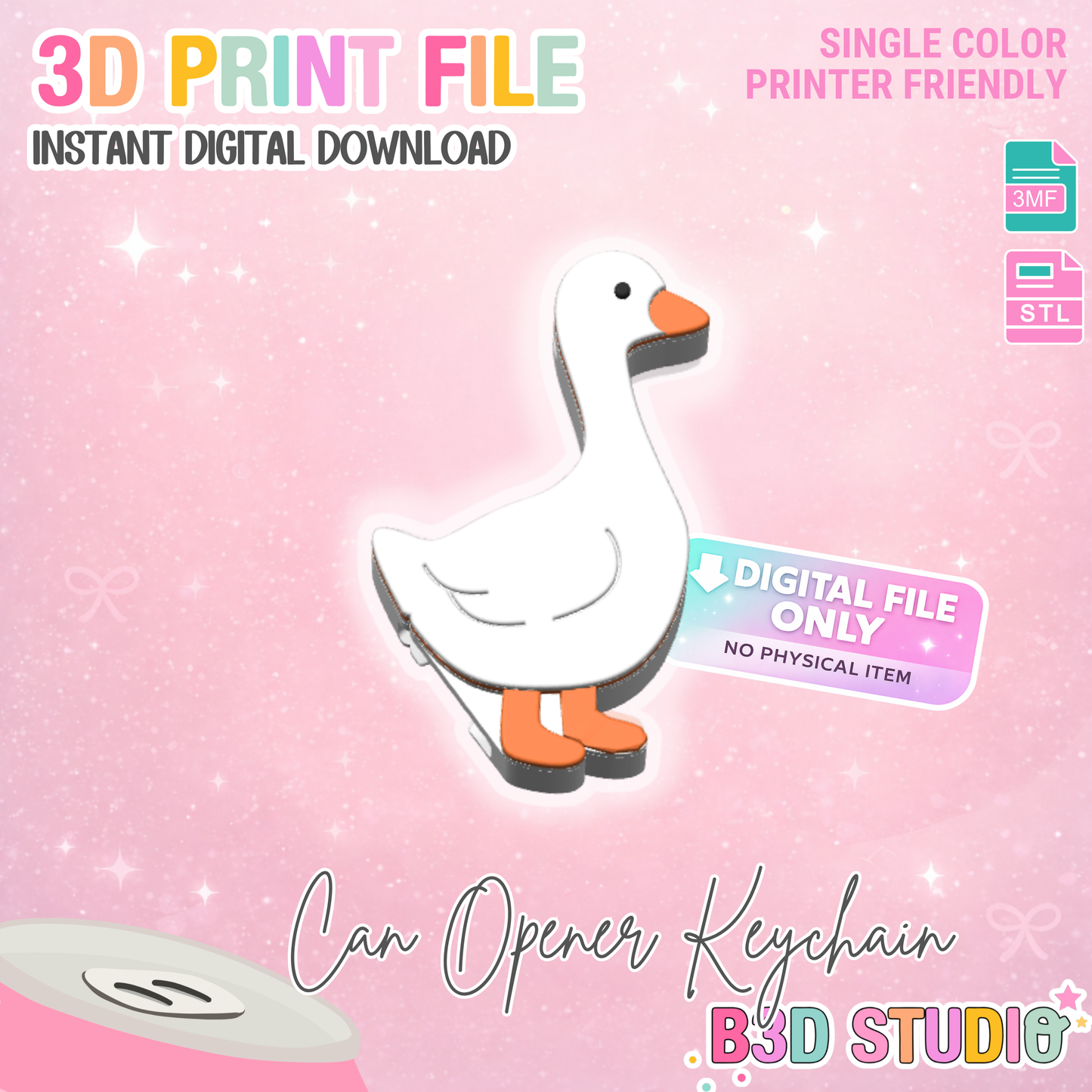 Goose Can Opener Keychain 3D Print File (STL + 3MF Digital Download)