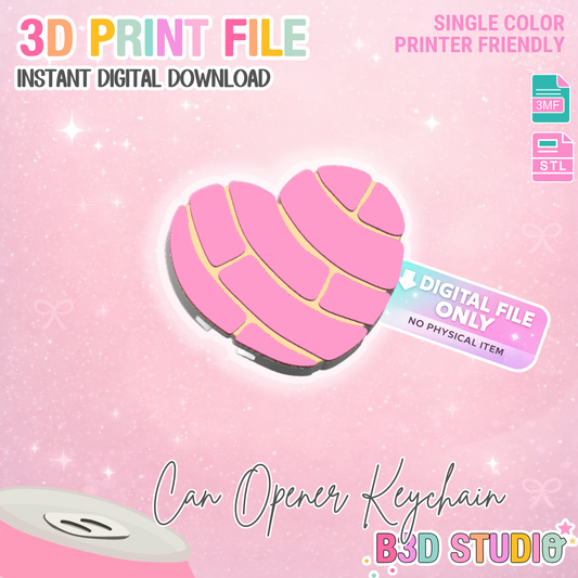 Concha Heart Can Opener Keychain 3D Print File (STL + 3MF Digital Download)