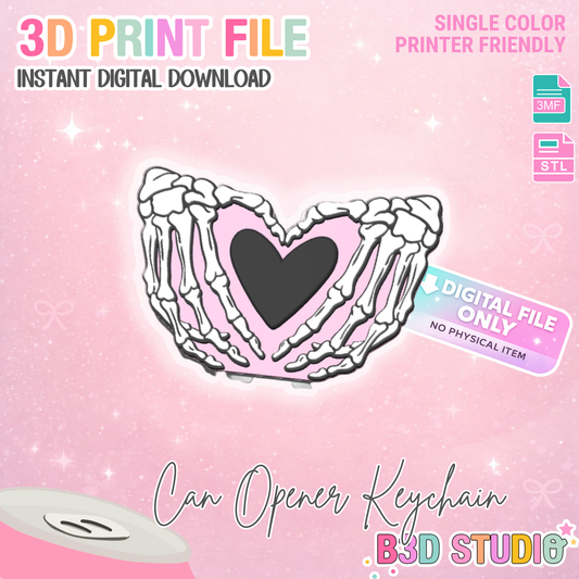 Skeleton Heart Hands Can Opener Keychain 3D Print File (STL + 3MF Digital Download)