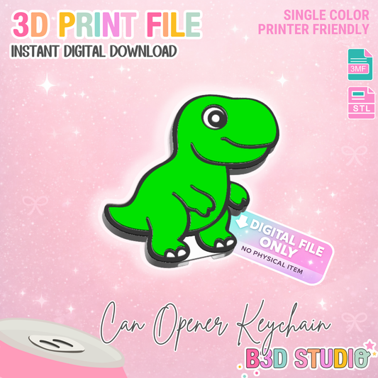 T-Rex Can Opener Keychain 3D Print File (STL + 3MF Digital Download)