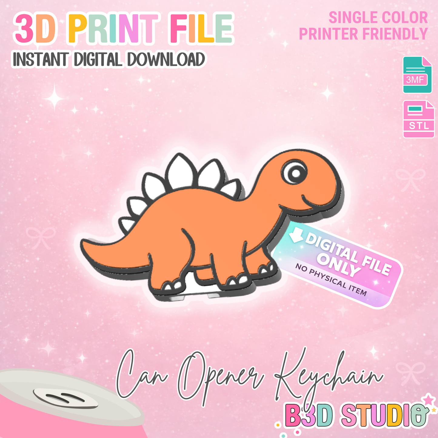 Stegosaurus Can Opener Keychain 3D Print File (STL + 3MF Digital Download)