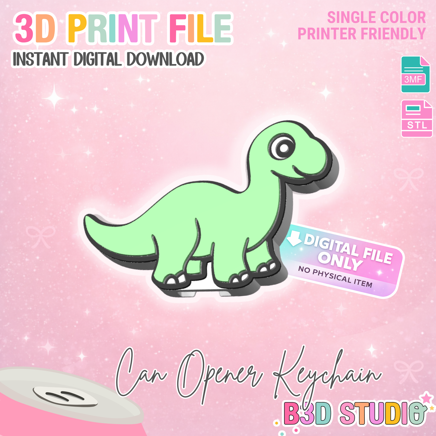Brachiosaurus Can Opener Keychain 3D Print File (STL + 3MF Digital Download)