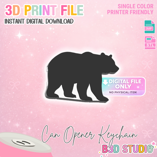 Bear Silhouette Can Opener Keychain 3D Print File, STL & 3MF Digital Download