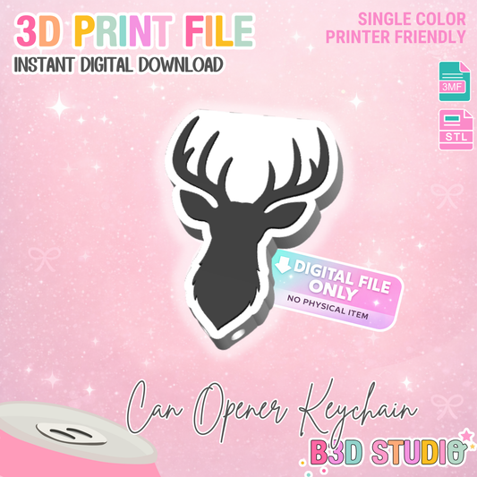 Buck Head Silhouette Can Opener Keychain 3D Print File, STL & 3MF Digital Download