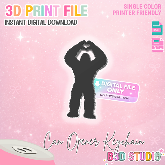 Bigfoot Heart Hands Can Opener Keychain 3D Print File, STL & 3MF Digital Download