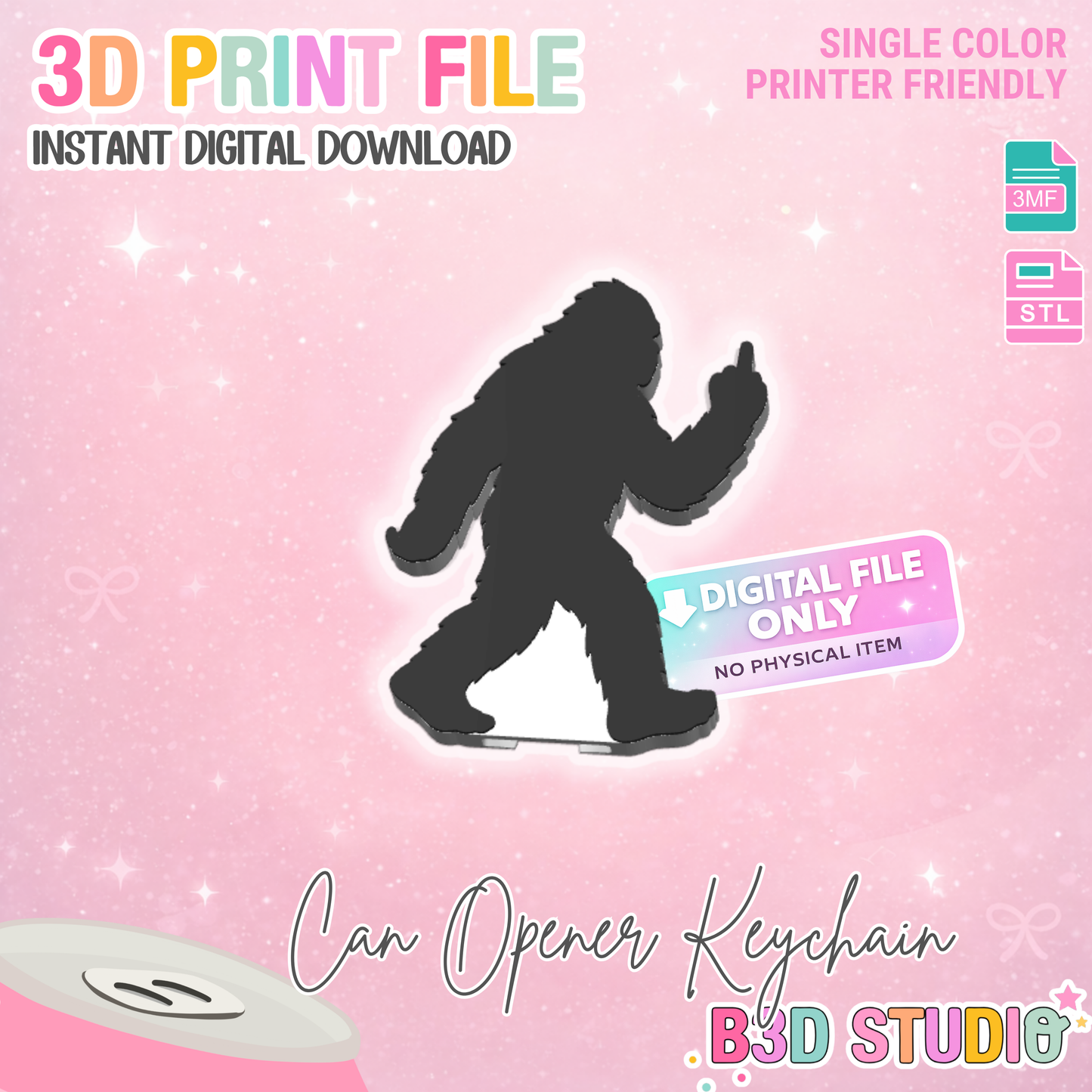 Bigfoot Finger Can Opener Keychain 3D Print File, STL & 3MF Digital Download