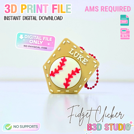 Baseball Softball Home Plate Fidget Clicker STL & 3MF Editable 3D Print File (Digital Download)
