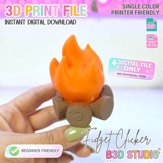 Campfire Fidget Clicker STL & 3MF 3D Print File (Digital Download)