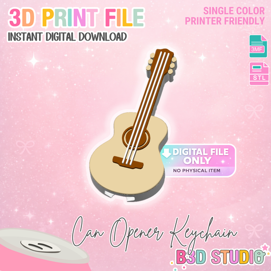 Guitar Can Opener Keychain 3D Print File (STL + 3MF Digital Download)